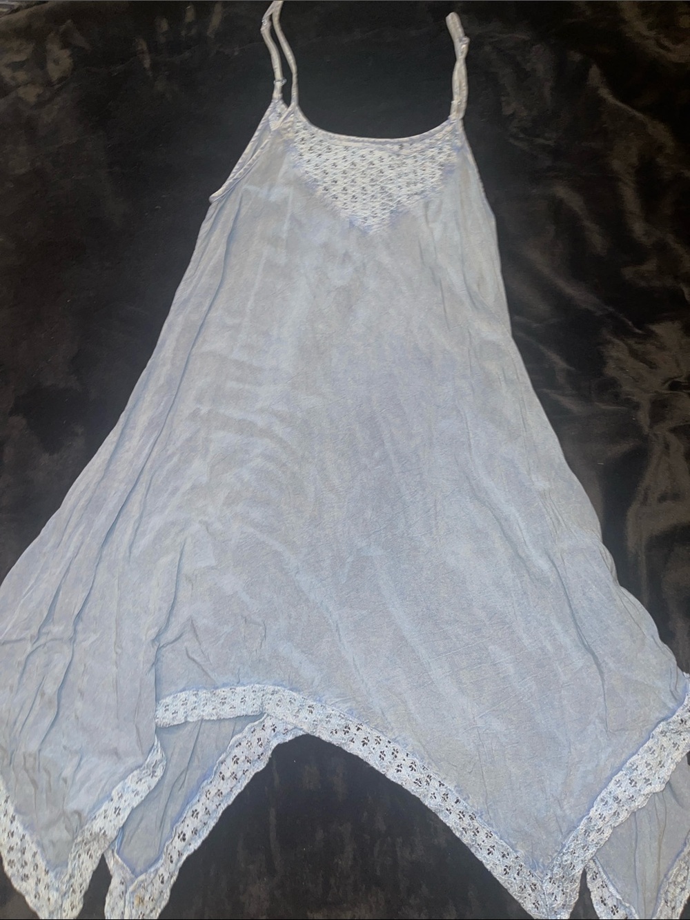 Earthbound Blue Lace-Trim Slip Chemise with Spaghetti Straps